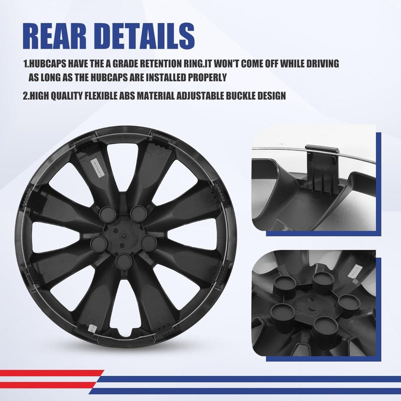 Winjet Hubcaps 16 Inch Wheel Covers for [2009-2019 Toyota Corolla] & [2009-2014 Toyota Matrix], Heavy Duty ABS & PC Material, Only Fit Iron Hub - Steel Wheels(16 Inch Set of 4, Black Matte) - Image 5